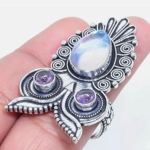 New Mystical Owl Amethyst & Mercury Mystic Topaz 925 Silver Ring.